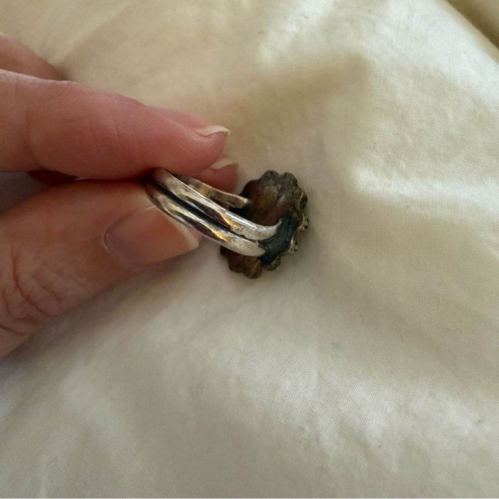 Vintage Sterling Silver Turquoise Ring Ornate Artisan Setting Size 7 - Picture 5 of 6
